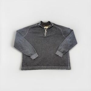 Tommy Bahama Waffle Knit 1/4 Zip Sweater Mens XL Gray Black Long Sleeve Shirt